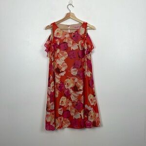 Eliza J Cold Shoulder Floral Womens 8 Lined Pullover Lightweight Pink Red Dress